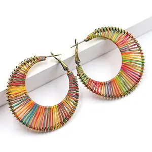 BOHO Rainbow Colorful String Hoop Earrings CME02