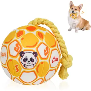 Plush Dog Ball Toy with Rope Bell Interactive Puppy Chew Toy for Small Medium Dogs Tug Fetch Toy to Relieve Anxiety 4 Inch