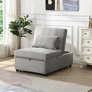 Folding Ottoman Sofa Bed Gray Convertible Sleeper Chair Guest Bed for Living Room Small Space Multi-Functional Furniture with Backrest, Living Room Furniture for Apartment, Lounge, Family Room, Office and Home Seating, Sofa Couch Seating