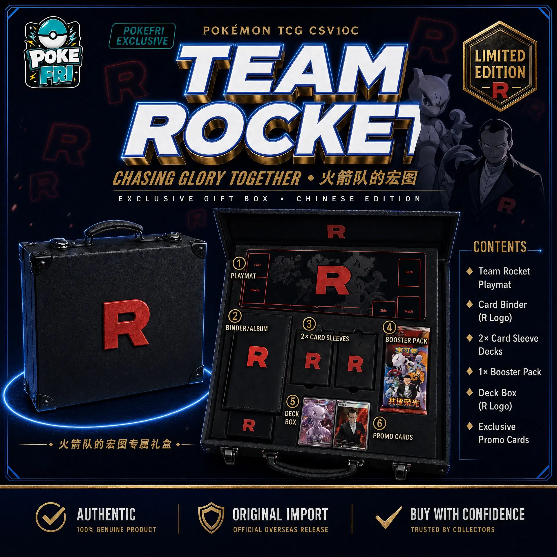 TCG Pokémon 18.0 Rocket’s Combo Case | Playmat, Sleeves, Deck Box + Mewtwo ex Foil
