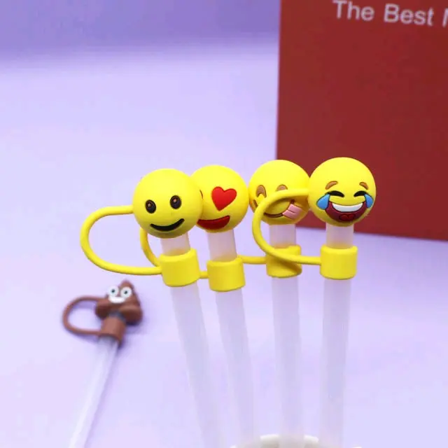 5pcs/pack Emojis straw covers Reusable. Cute straw toppers for 8-10mm straws. Fits stanley/yeti Tumblers straws Silicone