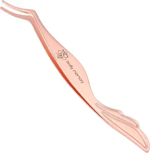 Pretty memory Eyelash Applicator Tool Stainless Steel Lash Tweezers Curved Eyelash Tweezers for Easy Lash Application and Removal, Rose Gold