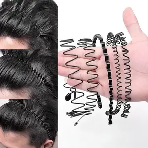 Men & Women 6-Count Elastic Headbands Set - Metal Body Wave-Zig Zag Training Headbands with Comb, Textured Twist Design, Sports Hair Accessory, Ideal Gift, Body Wave Headband-MM1
