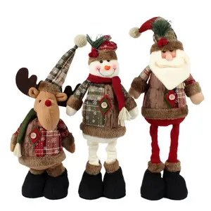 Christmas telescopic doll, decorative Santa Claus and snowman standing long-legged plush doll figurine, winter desktop decoration, Christmas gift