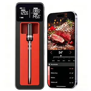 Wireless Meat Thermometer Probe ±0.5 ℉   Accuracy Bluetooth 230ft Monitoring & Smart Alerts with Standalone Display Base for Oven