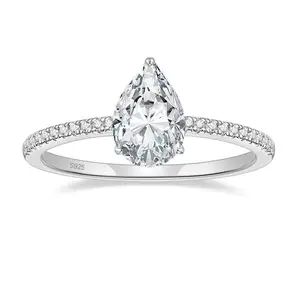 2CT 925 sterling silver engagement ring pear cut cubic zirconia CZ wedding promise ring, perfect for her stunning teardrop wedding ring, suitable for women's Christmas gifts