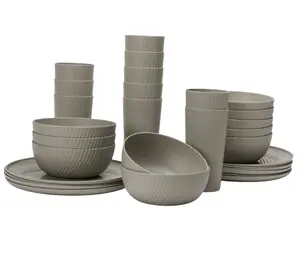 30-Piece Plastic Swirl Pattern Dinnerware Bundle Set, Beige