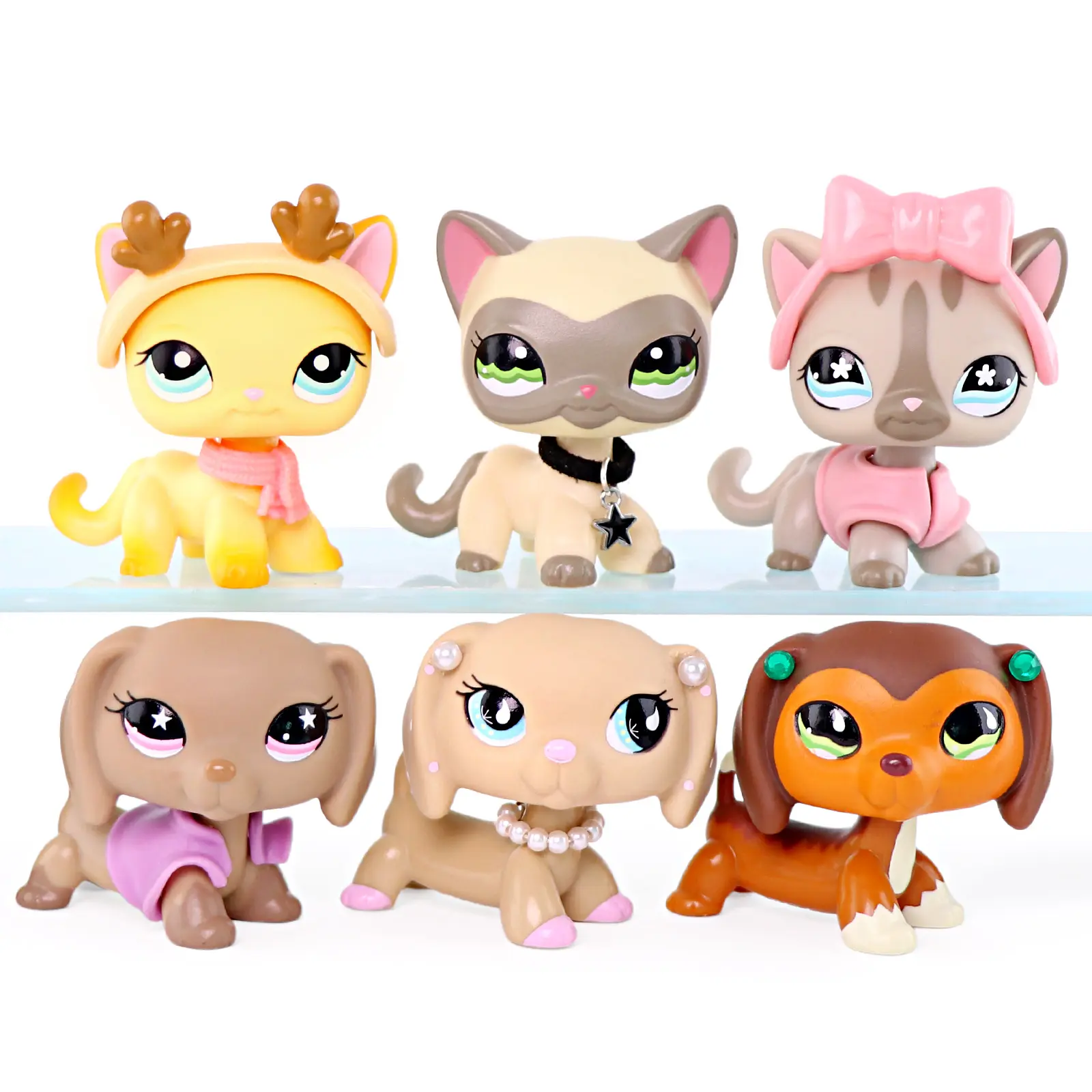 3 to 8 PC Lot Cats and Dogs - Collection of Six Adorable Figures Featuring Cats and Dogs in Various Colors and Accessories