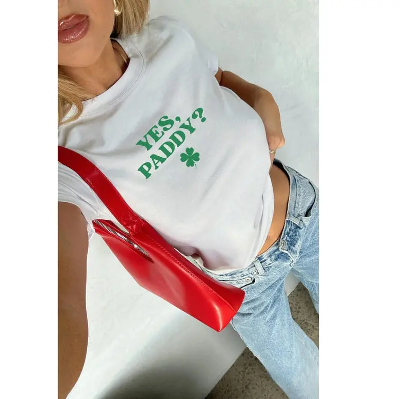 Yes Paddy St Patrick's Day Baby Tee, Y2K St Paddys Crop Top, Vintage 90s Womens Retro Shirt, Funny Irish T-Shirt, Pattys Parade, Split the G