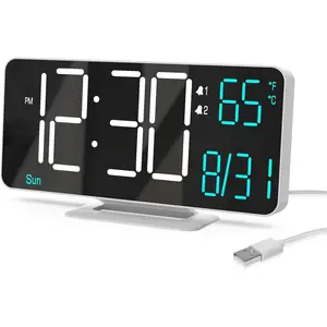Digital  Clocks 6.7in Small Digital Clock for Bedroom,Auto Dimming, , Date, Seconds, Day of Week, Indoor Temperature,Desk Clock for Classroom,LED Clocks for Living Room