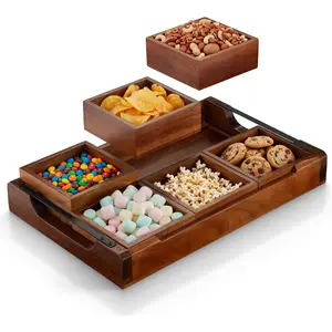 Modular Serving Tray - Acacia | Serving Platter Snack Tray for Party Hosting - Trays for Serving , Charcuterie, Fruit Platter Tray for Parties, Appetizer Dishes & Dessert Trays