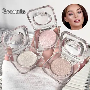 Three-Pack Starry Glow Highlighter Powder Long-Lasting Radiant Shimmer Finish Natural Looking High Shine Makeup Easy to Blend Formula