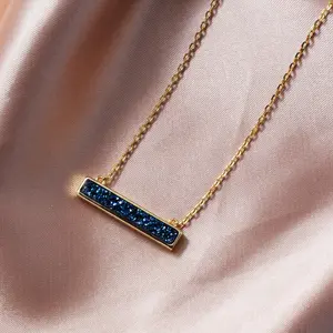 Blue Druzy Quartz Gemstones  Necklace