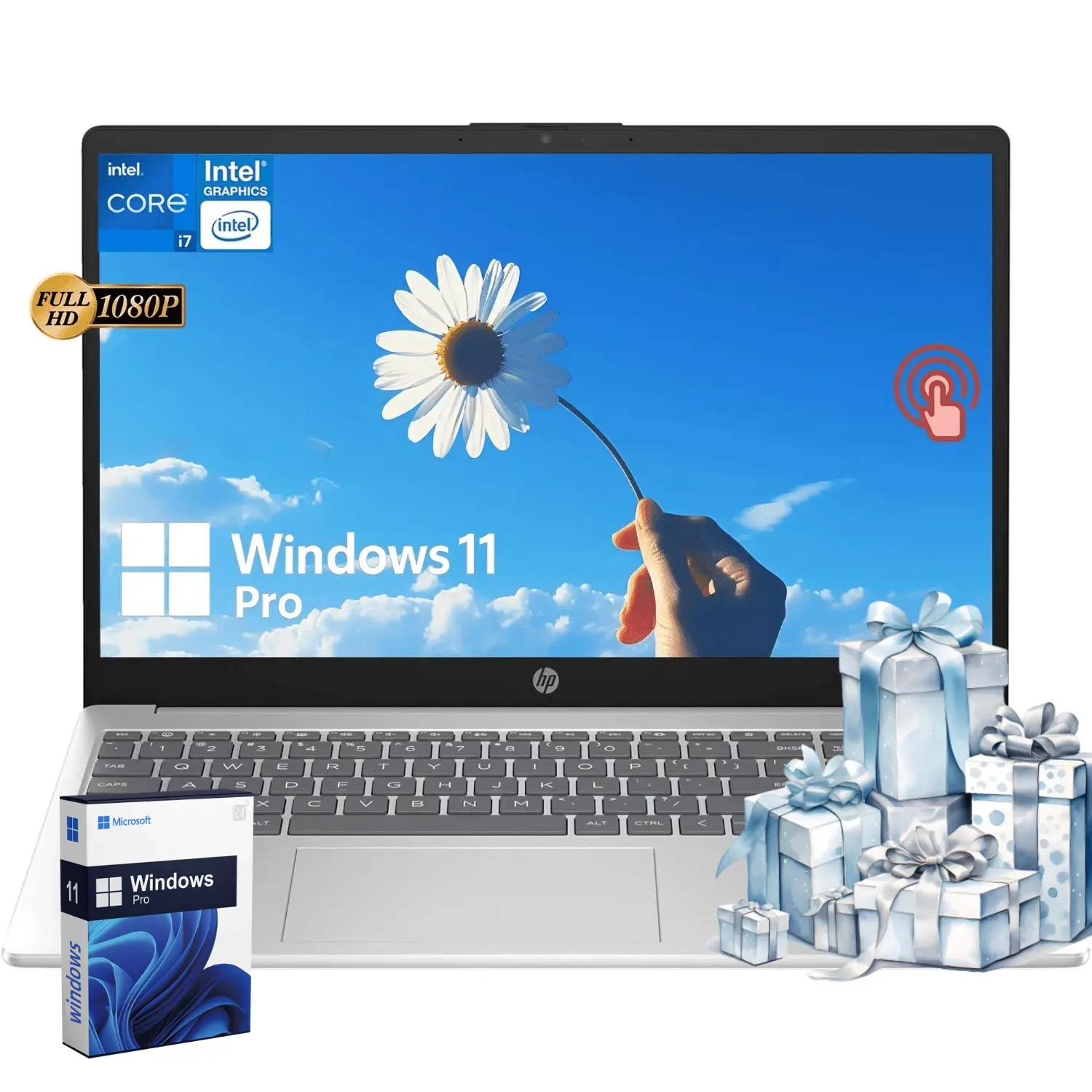 HP 2026 15.6-Inch Touch-Screen FHD Work Laptop, Windows 11 Pro, Intel Core i7-1355U, 32GB RAM, 512GB SSD Solid State Drive Laptop, Backlit Keyboard, Wi-Fi 6, Bluetooth 5.3, Silver Touchscreen Computer