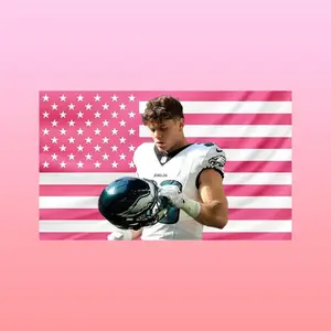 Cooper Dejean 33 v2 Pink USA Flag | Eagles Football Duo Wall Tapestry | DeJawn Hot Aesthetic Dorm & Frat Decor hot actor wall art tv show tapestry