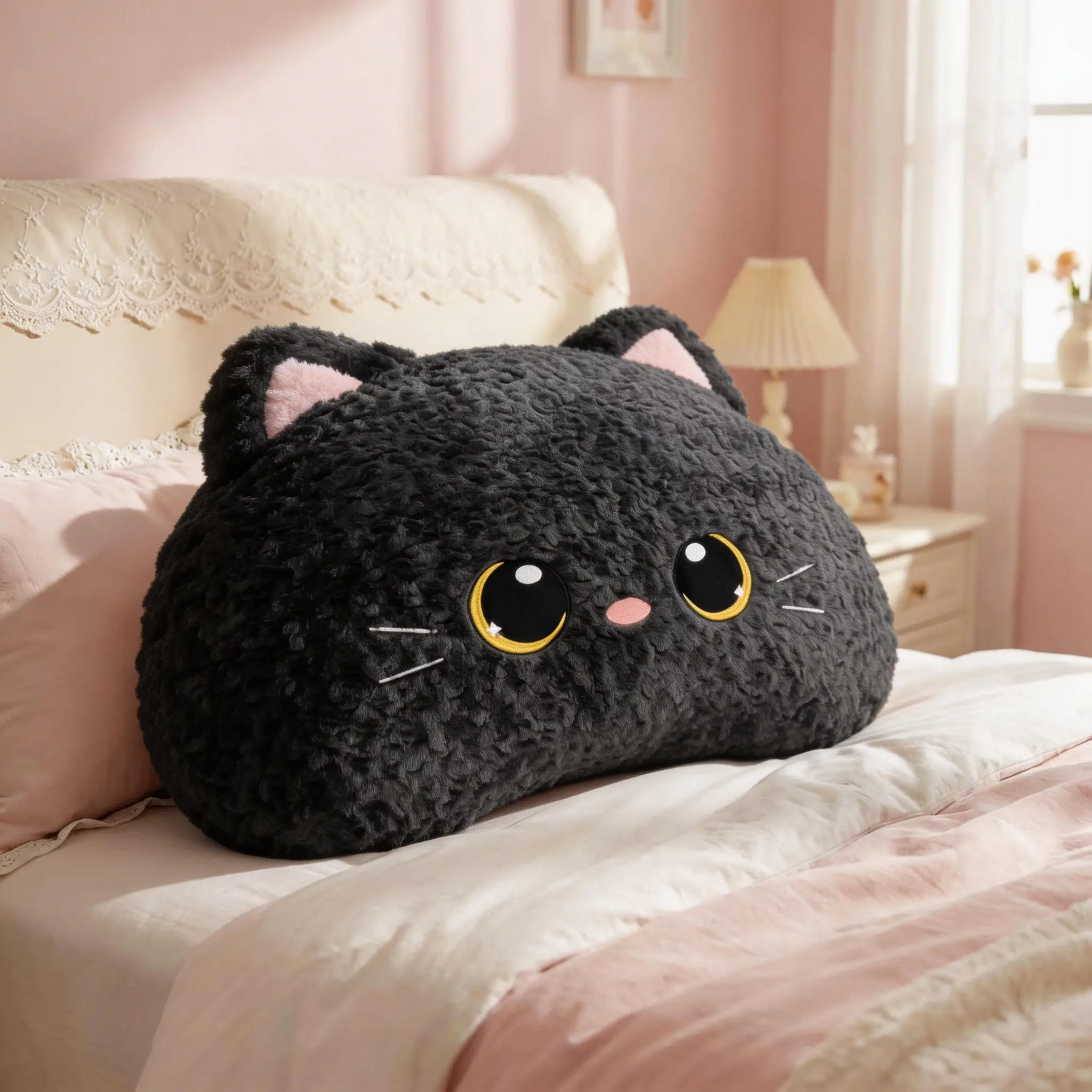 Anger-expression plush kitten toy, ultra-soft cat lumbar support pillow — office posture aid, decorative sofa throw pillow