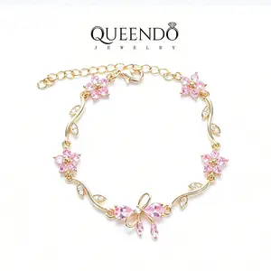 QUEENDO Crystal Floral Bow‑Knot Vine‑Shaped Bracelet, Sweet Romantic Wrist Accessory, Versatile Ornament for Daily Wear, Dating, Wedding, Anniversary & Holiday Gift, Premium Dainty Jewelry for Outfit Matching