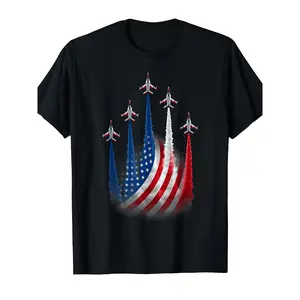 [100% Cotton] 100% CottonPatriotic Red White Blue USA Flag Fighter Jets 4th of July T Shirt[Cool Design] Street Trending Style Women's Tee Comfortable Cotton Round Neck Shorts Same Gender Design and Sleeves Men's T Shirts