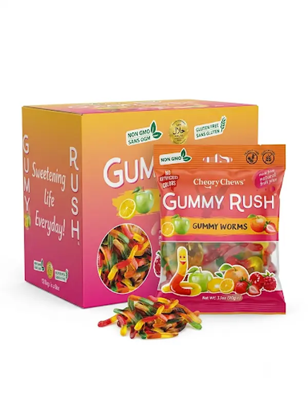 INFIN8Gummy Rush Fruit Worms Gummy Candy 3.17oz 12ct Tray Copy