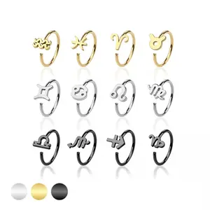20G Zodiac Sign Nose Ring • Zodiac Nose Hoop • Nose Piercing • Nostril Jewelry • Zodiac Sign • Thin Nose Ring • Gold • Silver • Black