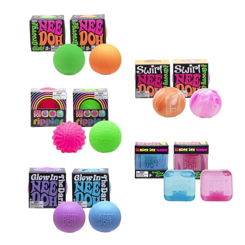 NeeDoh Teenie 10-Pack – 5 Styles of Squishies: Nice Ice Baby, Original, Swirl, Ripples, Glow, Colorful Sensory Fidget Toys for Ages 3+