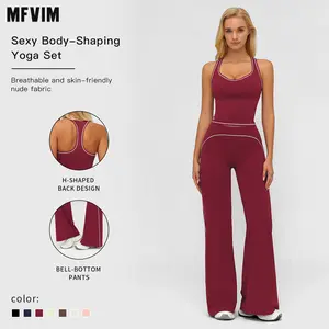 MFVIM Women's Sporty Tracksuit Set - Casual Two-Piece Athletic Wear, 78% Nylon 22% Spandex, Ideal for Gym & Daily Activities, H-Shaped Back Design, Bell-Bottom Pants SpringStatements