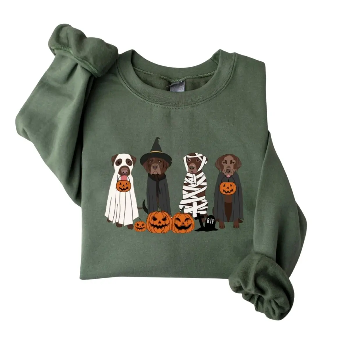 Brown Labrador Halloween Sweatshirt, Ghost Dogs Sweatshirt, Halloween Dog, Chocolate Lab Tshirt, Fall Sweater, Spooky Season, Dog Lover Gift, Unisex Long Sleeve Crewneck Tee, Classic Streetwear Womenswear Cotton Soft Tops Fit