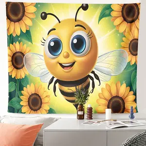 1pc Nature Theme Bee Sunflower Tapestry Wall Hanging for Dorm Room Studio Apartment Entrance Ceiling, Durable Lightweight Polyester Wall Mural.