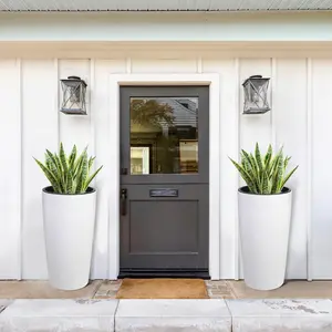 2 Pack 30in Tall Self Watering Planters, Life Series Large Outdoor Flower Pots with Drainage Holes, Water Level Gauge and Removable Inner Bucket, Black Plant Pots for Front Porch Patio Garden