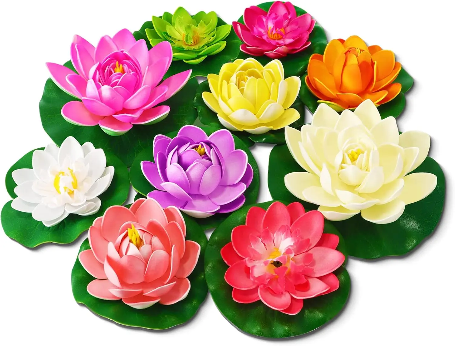 Artificial Lotus  Water Lilies for Pond Pool, 10 count Realistic Floating  Lotus  with Lily Pads for Ponds, 4" and 6" Large Lifelike Water Lilies for Fountain Garden Pond Decoration