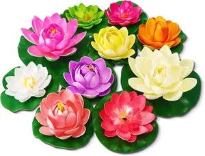 Artificial Lotus  Water Lilies for Pond Pool, 10 count Realistic Floating  Lotus  with Lily Pads for Ponds, 4" and 6" Large Lifelike Water Lilies for Fountain Garden Pond Decoration