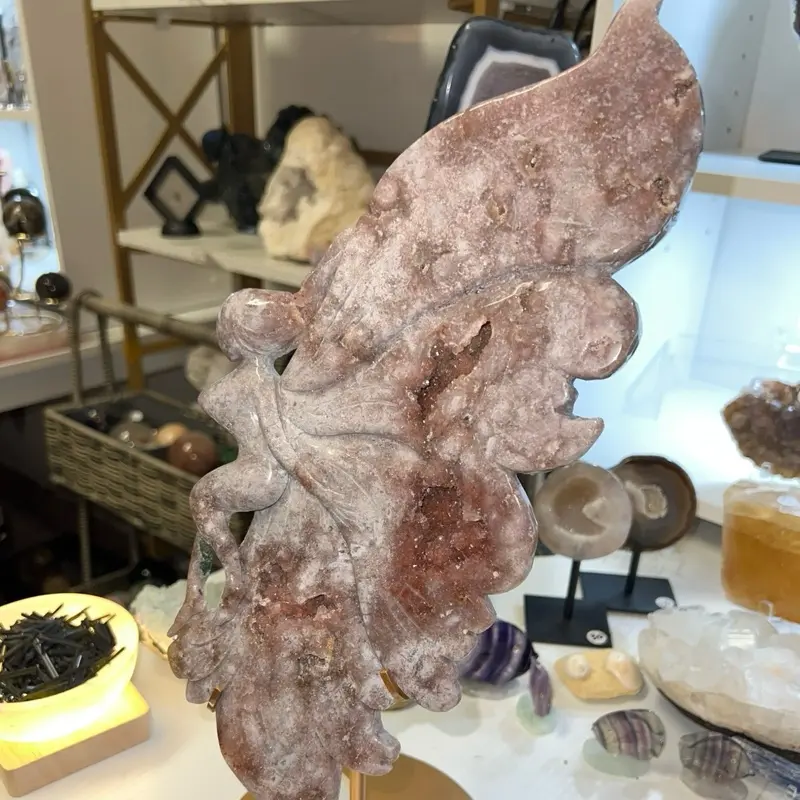 XL Pink Amethyst Druzy Statement Fairy Figurine with Custom Gold Display Stand