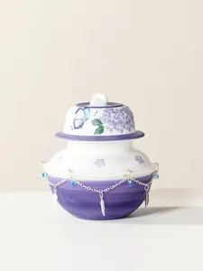 AA17. Hand-Painted Purple Butterfly Ceramic Tea Set with Generic Tea Caddy