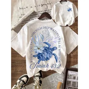 Sea Turtle Flower Graphic T Shirt Oversized Short Sleeve Crewneck Cute Summer Casual Loose Fit Soft Cotton Trendy Streetwear Top For Women