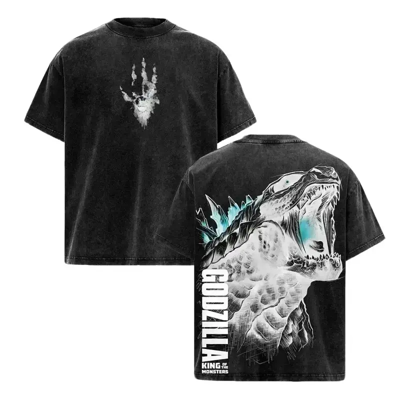 Vintage Godzilla King of the Monsters Acid Wash Graphic Tee, Premium Heavyweight Cotton Oversized Streetwear T-Shirt for Men & Women, Retro Japanese Kaiju Grunge Top, Y2K Gym Pump Cover Casual Shirt, Classic Movie Monster Merch Essential Otaku Clothing.