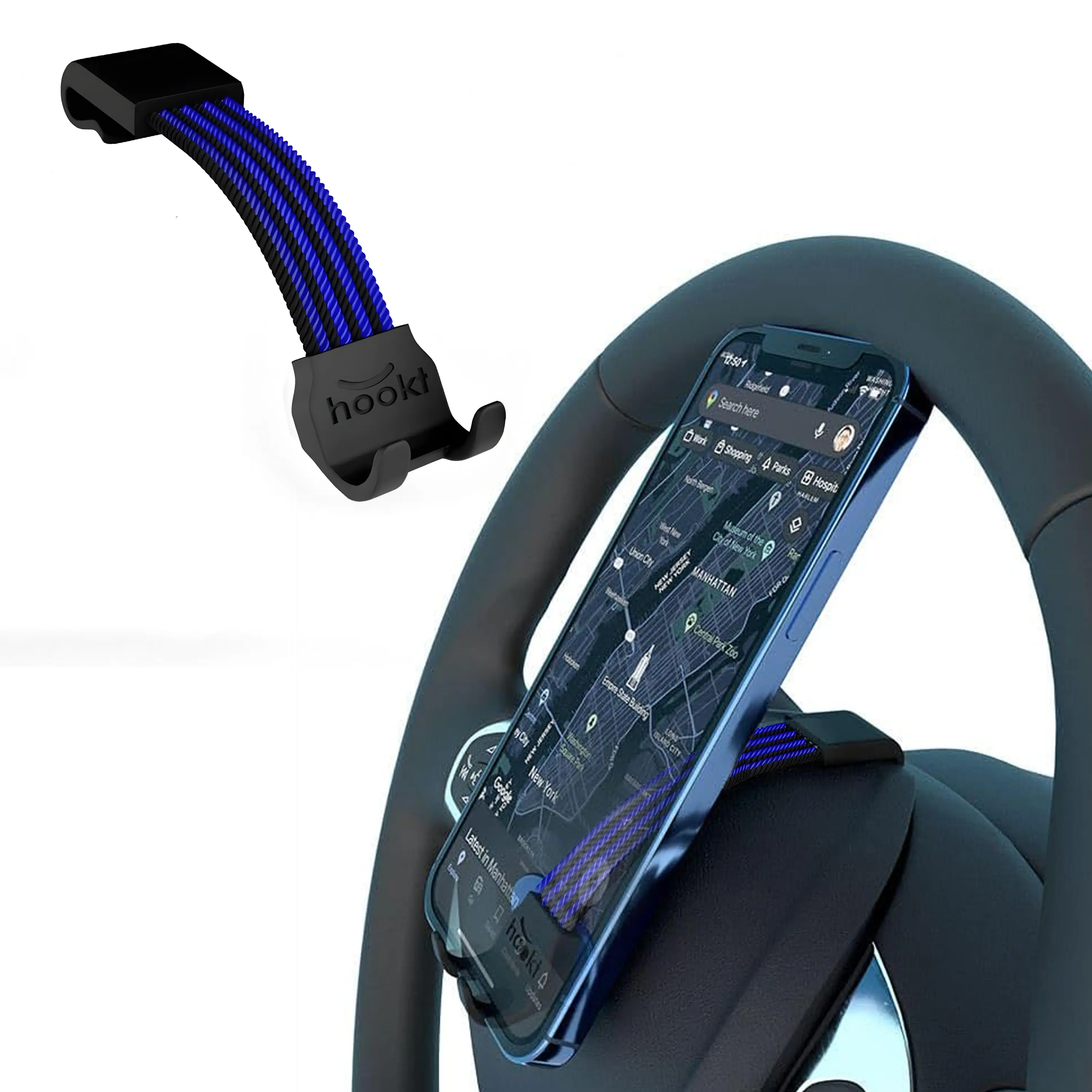 Hookt Universal Car Phone Mount – 4.5 Inches | Secure Low-Profile Phone Holder with No Suction Cup, Magnets or Vent Clips (Blue & Black)