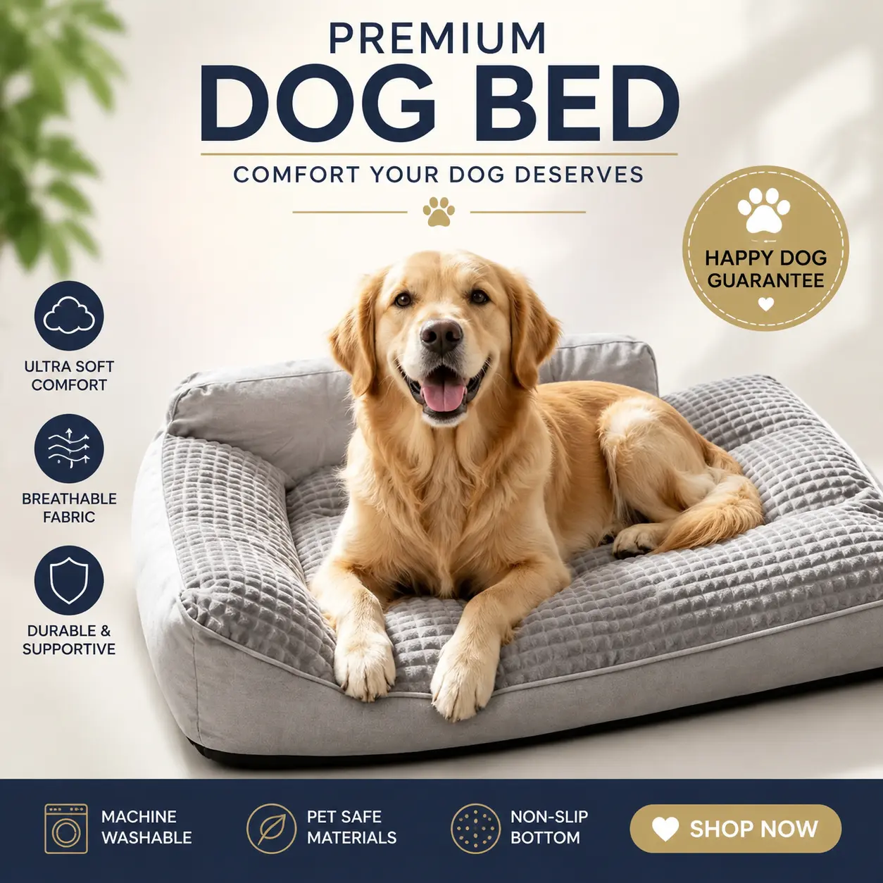 BOFNL Orthopedic Dog Bed for Medium-Large Dogs & Cats,oversized dog bed，Washable Removable Cover, Soft Breathable Pet Bed with Non-Slip Bottom for Indoor Home Use (Ideal for Pitbulls)
