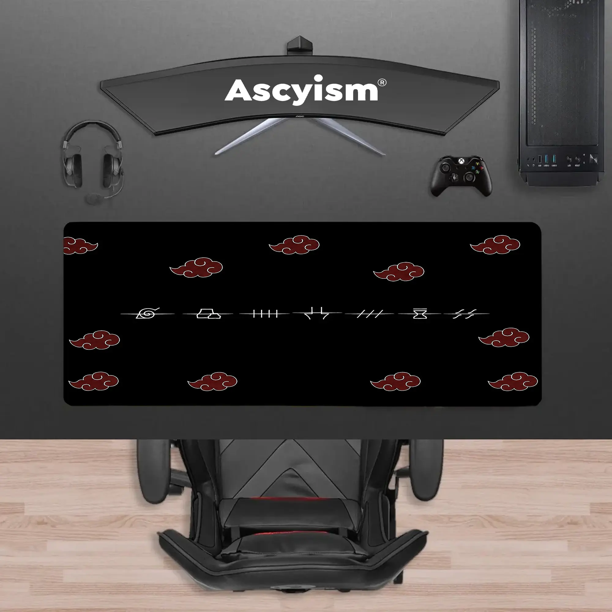 Akatsuki Symbols Naruto Anime Gaming Mouse Pad, Red Cloud Ninja Manga Extended Desk Mat, Large Keyboard Pad, Waterproof Non-Slip Rubber Base Mousepad for PC Gamer Setup, Gaming Room Accessories, Office Gift and Desktop Decor, 40x20 Inch