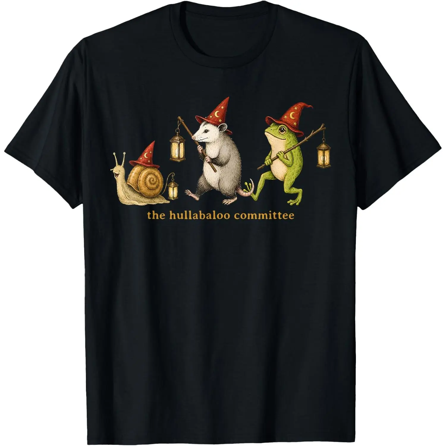 100%cotton Funny The Hullabaloo Committee Snail Opossum Frog Wizard T-Shirt