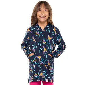 Girl's Catalina Beach Cover-Up Dress | Navy Birds of Paradise