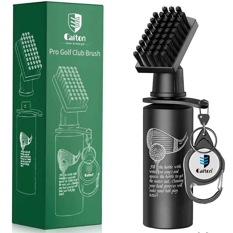 Caiton Pro Golf Club Brush Cleaner with Retainer Clip, Squeeze Water Bottle 7.5 Inches, 4 Ounces, Essential Golf Accessories for Men, Golf Equipment, Golf Supply