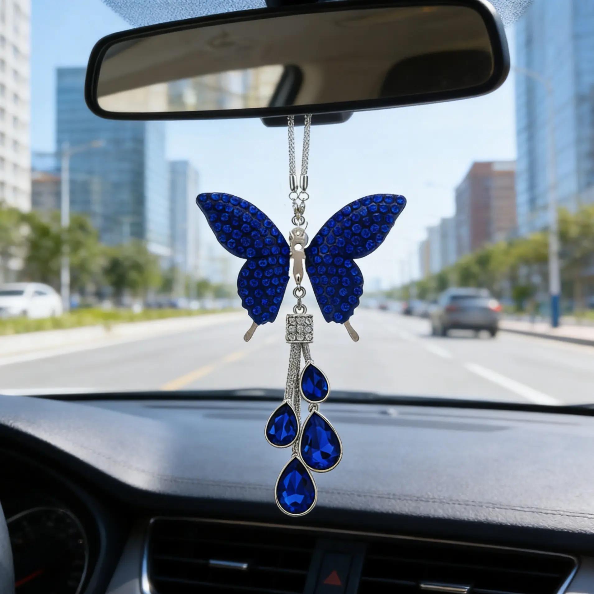 Full Rhinestone Butterfly Tassel Car Pendant, Water Drill Charm Rearview Mirror Hanging, Interior Decoration Accessory, Car Ornament, Bling Car Accessories, Sparkling Car Accessories, Car Decorations
