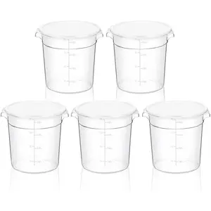 5 Pcs 4 Qt Food Storage Container Bucket with Lids for Proofing Dough Rise Bread, Clear Round Flour Container Bucket for Kitchen or Restaurant Food Storage (White)