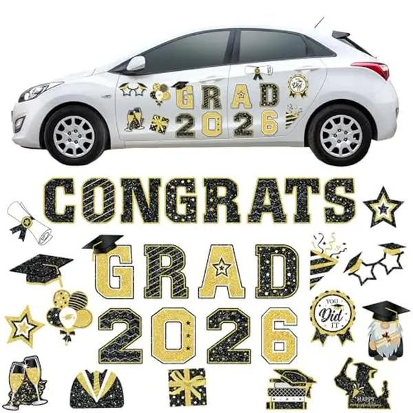 2026 Graduation Commemorative Car Magnet Congratulations on Graduation Magnetic Bumper Sticker Refrigerator Sticker Graduate Car Decoration Suitable for cars, refrigerators, garage doors