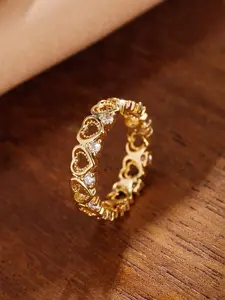 Wedding Jewelry, 1pc Elegant Yellow Gold Tone Heart Design Engagement Ring for Women, Multi-Element Copper Alloy Band for Daily Wear & Romantic, Daily Wear, Party, Birthday Gift, Valentine, Christmas, Mother's Day