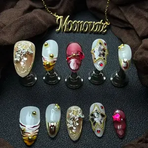 Moonovate - SUPER STAR 10pcs Handmade Press On Nails Almond Nails REUSABLE 3D Gel Fake Nails Acrylic Press On Nails											