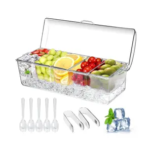 Chilled Condiment Caddy with Lid 5 Compartment Ice Server Tray Party Bar Food Organizer
