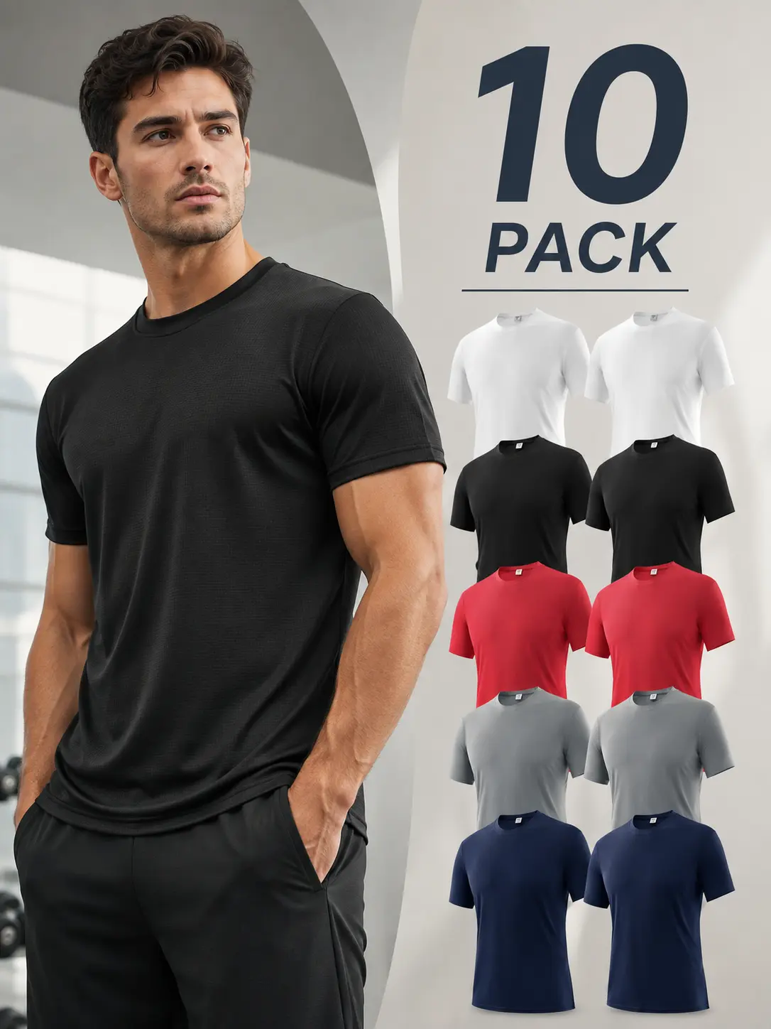 Men's 5/10-Pack Premium Lightweight Crewneck Athletic Tops - Soft Tech Fabric, Quick Dry, Breathable Short Sleeve Unisex Drop Shoulder Gym Exercise Activewear, Ideal for Training, Daily Wear, Athletic Top, Breathable Workout Tops