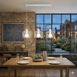 Nordic Minimalist Three-Head Geometric Pendant Light, Adjustable Long Wire, Modern Dining Bar Island Lamp, Uk/eu Style, 85cm