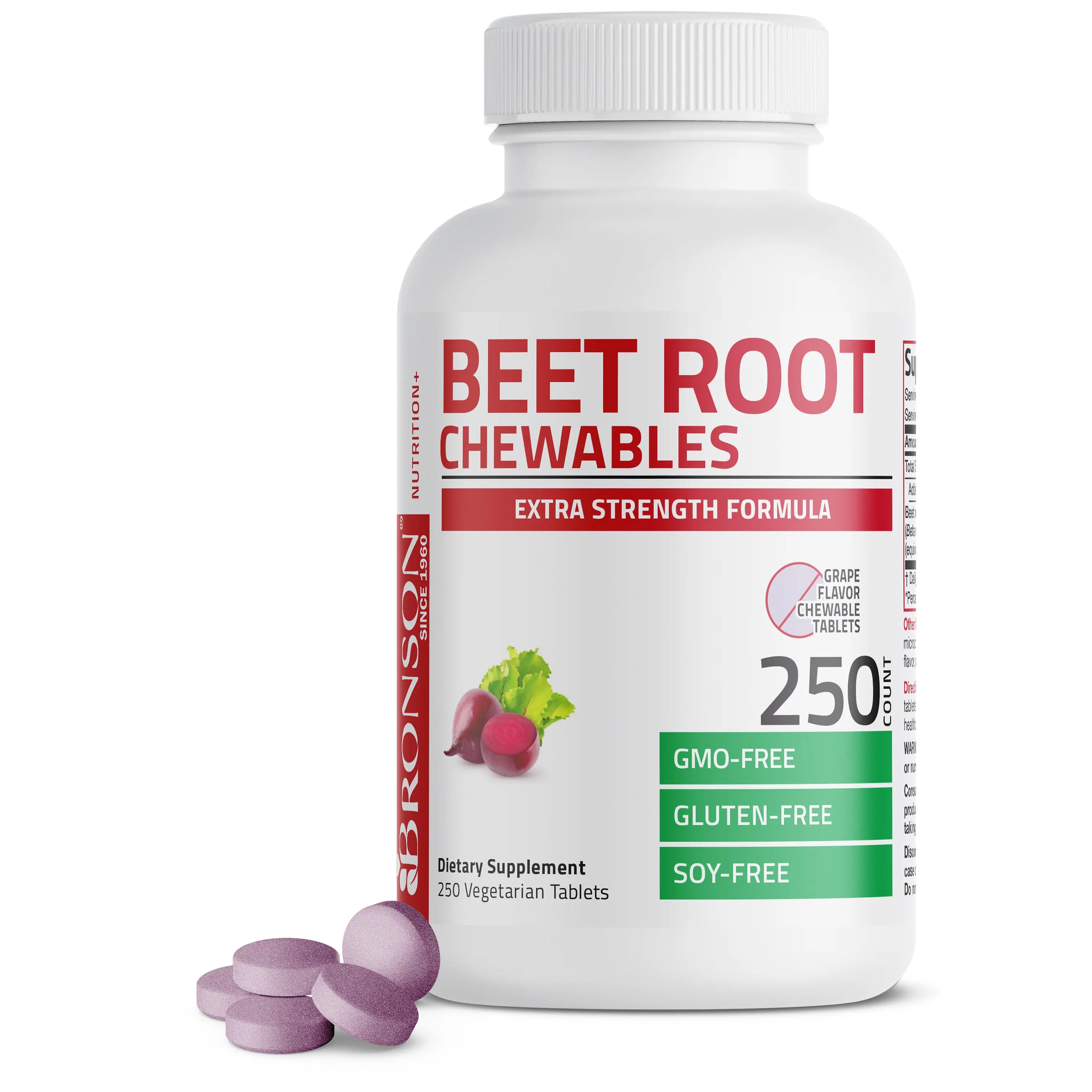 Bronson Beet Root Chewables 2000 MG - Extra Strength 2000 MG Per Serving - Grape Flavored - Non-GMO Dietary Supplement for Heart Health & Stamina